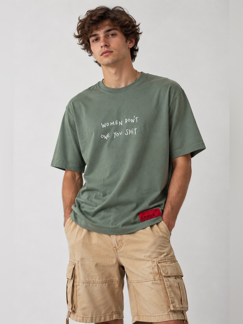 CHNGE Urban Outfitters Men's T-Shirt Different Women Don't Owe You M Green